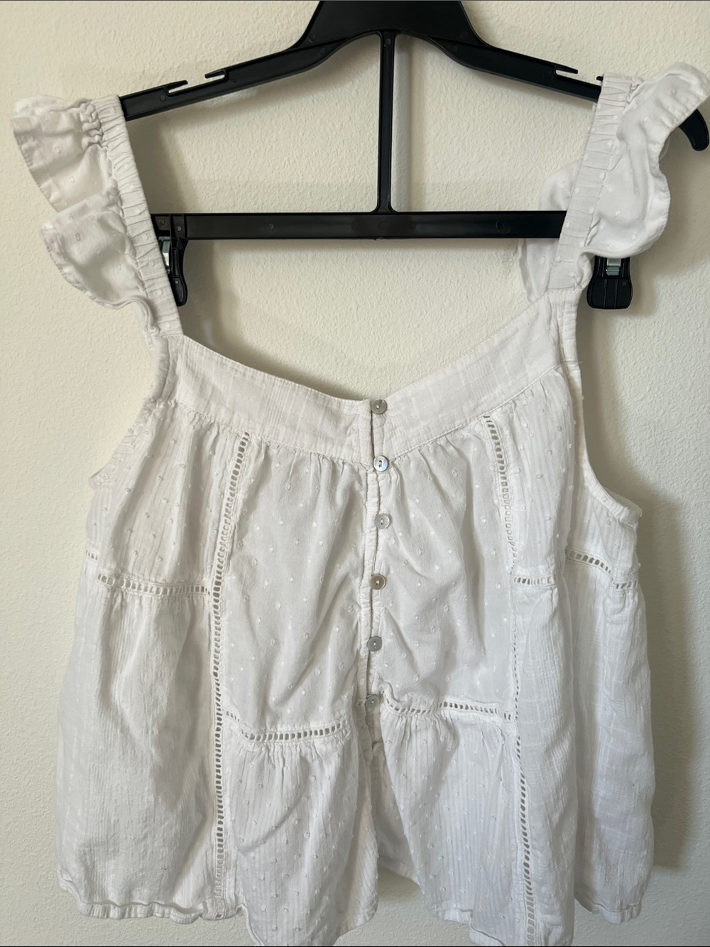 White Eyelet Button-Front Ruffle Strap Tank - Picture 10 of 10